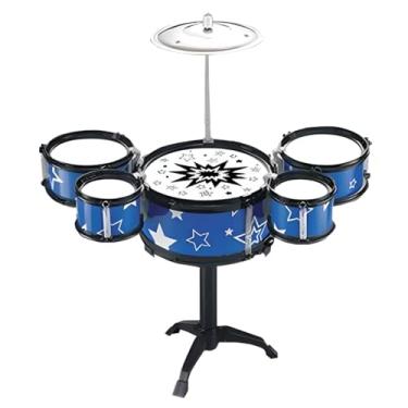 Imagem de Mini Bateria Infantil Instrumento Musical Brinquedo com Prato Tambor e Baqueta (Azul)
