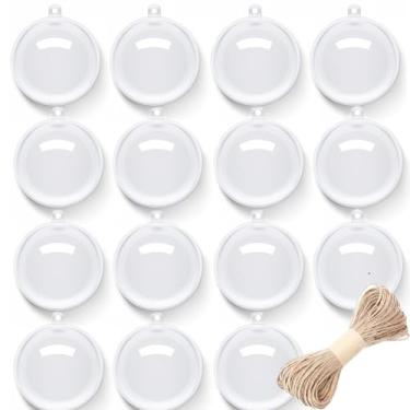 Imagem de Conjunto de 15 enfeites de plástico transparente de 8 cm, bola de artesanato faça você mesmo transparente, enfeites de Natal transparentes para casamentos, festas, decoração de casa