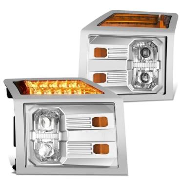 Imagem de DNA MOTORING Faróis cromados para projetor de seta âmbar com LED duplo DRL compatível com Mack Anthem 2018-2025, HL-HAY-067-CH