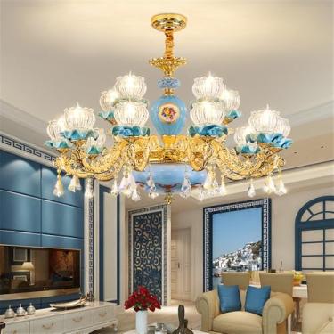 Imagem de Lustre de cristal de luxo europeu com LED, estilo americano, para sala de estar, restaurante, quarto, casa de campo, hotel, loja de roupas, salão de beleza, café (A 15 lâmpadas)