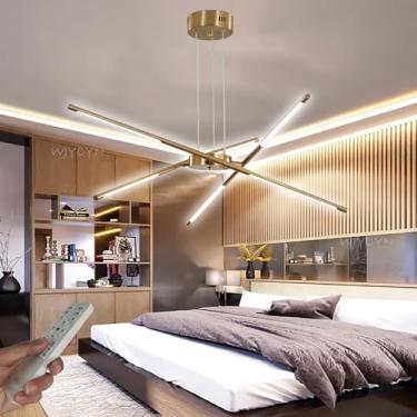 Imagem de Luminária pendente LED moderna, preta e dourada, dimerizável, 80 cm de comprimento, para sala de estar, com design de fogos de artifício, lustre, iluminação de teto para quarto, cozinha, sal