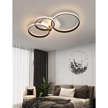 Imagem de Luminária de teto redonda LED Ring para sala de estar, moderna e regulável, com controle remoto, na cor preta, ideal para sala de estar, quarto, escritório, mesa de jantar, casa de campo ou