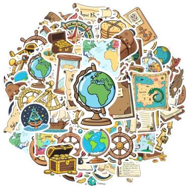 Imagem de 70 peças de adesivos de papelaria náutico pirata aventura navegação exploração aventura adesivos navio para guitarra, laptop, capacete, skate, faça você mesmo, telefone, guitarra, notebook, mala de