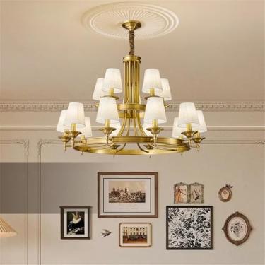 Imagem de Lustre americano de latão com LED, estilo europeu, luxuoso, para sala de estar, restaurante, quarto, villa, hotel, loja de roupas (15 lâmpadas)