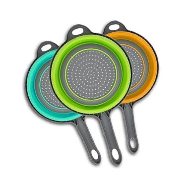 Imagem de Escorredor De Silicone Dobravel Ideal Para Macarrão, Vegetais, Frutas Etc 3x19x34cm