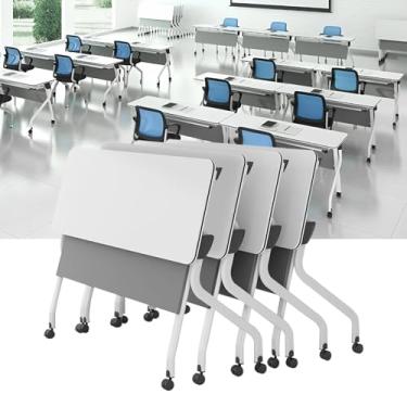Imagem de Mesa de conferência mesas dobráveis para sala de conferências sobre rodas, mesas retangulares para sala de reunião, mesa de treinamento flip top, mesa moderna para sala de reuniões com moldura de
