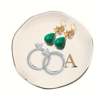 Imagem de Bandeja de joias de cerâmica com letras de 12 cm, prato decorativo para anéis, brincos, colares, pulseiras, chaves de relógio, aniversário, dia das mães, casamento, presente de Natal para mulheres