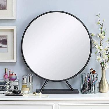 Imagem de Espelho de banheiro redondo nórdico espelho de mesa espelho de maquiagem espelho de penteadeira espelho de molho espelho de barbear decoração de banheiro simples (cor: ouro tamanho: 60 cm) (cor: