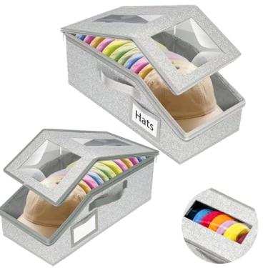 Imagem de EALRIDV Organizador de chapéus para bonés de beisebol, 2 pacotes de bonés de beisebol com janela de PVC transparente com design empilhável de armazenamento, estojo de grande capacidade, para
