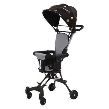 Imagem de Generic Carrinho de bebê bidirecional leve e portátil com almofada e toldo, roda giratória 360°, Preto