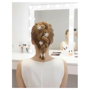 Imagem de 8 peças mini clipes de garra de pérola para mulheres com design de flor, lindos clipes de franja branca