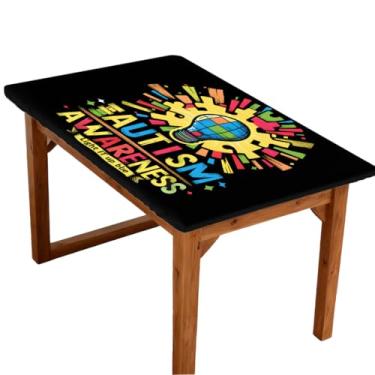 Imagem de hongjinglin Toalha de mesa retangular de 1,8 m com elástico ajustada, cor de autismo, toalha de mesa retangular, à prova d'água, lavável, protetor de mesa para piquenique, jantar, cozinha, decoração