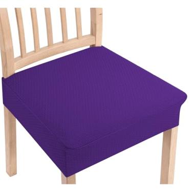 Imagem de Smiry Capas de assento de jacquard elásticas para cadeiras de sala de jantar, conjunto de 6, capas protetoras de assento laváveis removíveis, sem capas traseiras, violeta