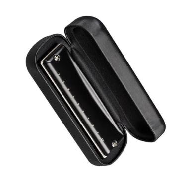 Imagem de Gaita profissional de 10 buracos Blues Harmonica Instrumento de Tocar Padrão Preto Fosco Concha Requintada (Cor: C)