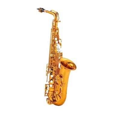 Imagem de Instrumento de saxofone ouro rosa gravado ouro liso alto saxofone Eb com estojo acessórios profissionais saxofone (B)