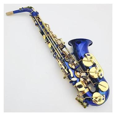 Imagem de Saxofone alto profissional azul instrumento de saxofone e-flat chave dourada sax alto padrão avançado