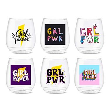 Imagem de TOSSWARE POP 414 ml Vino Girl Power Series, conjunto de 6, qualidade premium, reciclável, inquebrável e cristalino óculos de plástico estampado
