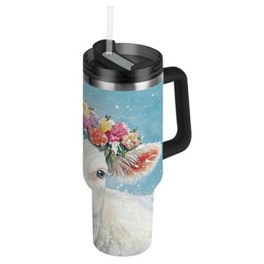 Imagem de SEHANY Copo Highland Cow de 850 g com tampa e canudo, aço inoxidável de vácuo duplo isolado garrafa de água esportiva suporte para copo de café de viagem à prova de vazamento para bebida gelada