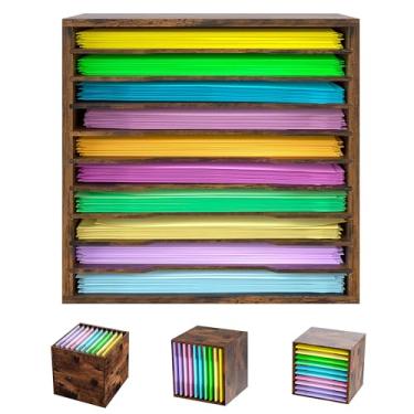 Imagem de EasyPAG Organizador de armazenamento de papel para scrapbook para sala de artesanato, prateleira de mesa de armazenamento de papel 30,5 x 30,5 cm, classificador de arquivos ajustável com 10