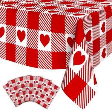 Imagem de SythorYang 6 peças de toalha de mesa descartável amor amor toalha de mesa de plástico vermelho toalha de mesa retangular impermeável capas de mesa para decoração de festa de aniversário de casamento