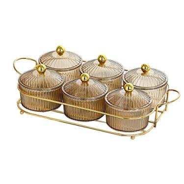 Imagem de Food Storage Preserved Tray with Holder Multi Use with Lid Condiment Tray Serving Container Decorations Dried Fruit Salad Plate for, Clear 3 Bowls/822(Brown 6 Bowls)