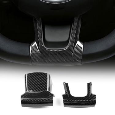 Imagem de FINMOKAL 2 peças de fibra de carbono real para volante inferior do queixo acabamento compatível com Fiat 500 2020-2023, preto