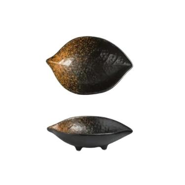 Imagem de prato de lanche Prato pequeno de cerâmica em formato folha, prato plano para molho soja, pratos para tempero mostarda e manteiga tigela de sopa(Brown)