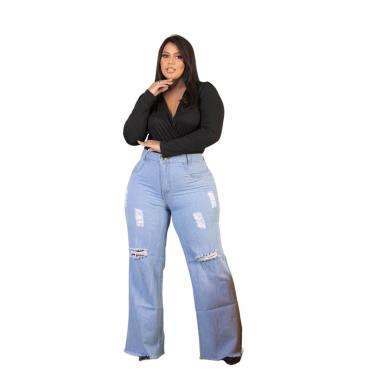 Imagem de CALÇA WIDE LEG JEANS PLUS SIZE DESTROYED CINTURA SUPER ALTA 588.9