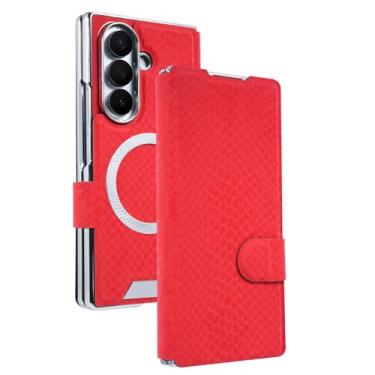 Imagem de LTLMYDAM Capa magnética para Samsung Galaxy Z Fold 7, capa protetora de tela flip de couro com tudo incluído, capa carteira à prova de choque, vermelha, dobrável 7