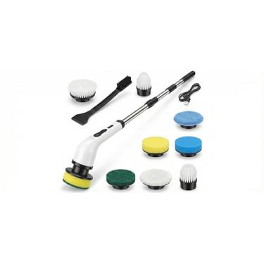 Imagem de Mop Esfregão Elétrico 9 em 1 Recarregável – Escova Giratória 360°, Cabo Extensível 70–110cm, Kit com 9 Acessórios para Limpeza Pesada, Banheiro, Cozinha, Vidros e Rejuntes