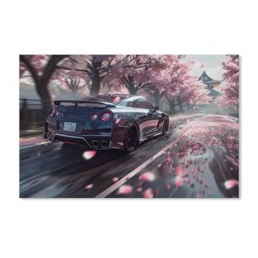 Imagem de HouLaiZhe R35 Carro Esportivo Flor de Cerejeira Posters Tela Estética Sala Decoração de Parede Impressões Galeria Sala Decoração de Parede para Quarto Sala de Estar Escritório 11 x 17 polegadas (28 x