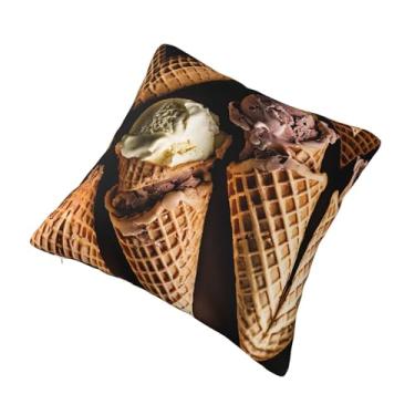 Imagem de Sorvete - Almofada quadrada decorativa - Design reversível, zíper oculto, poliéster macio para sofá, cama e carro - Hipoalergênico 51 x 50 cm