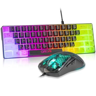 Imagem de CHONCHOW Combinação de 60% teclado e mouse para jogos, 68 teclas com fio, LED RGB retroiluminado, preto e mouse retroiluminado RGB, teclado pequeno com iluminação para PC, Xbox PS4 (preto-branco)