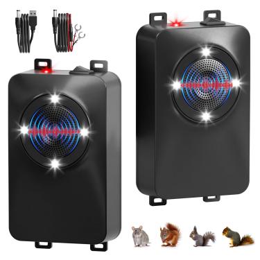 Imagem de Repelente de roedores de carro sob o capô, pacote com 2 repelentes ultrassônicos de pragas operados por bateria com luz estroboscópica LED para quarto, dissuasão eletrônico de roedores para carros com