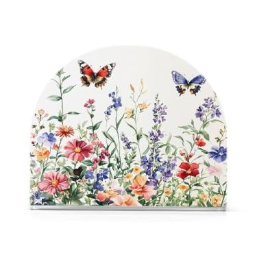 Imagem de xigua Porta-guardanapos de acrílico, porta-guardanapos de flores silvestres e borboletas de primavera para mesas cozinha restaurante decoração de casa, suporte decorativo moderno para guardanapos de