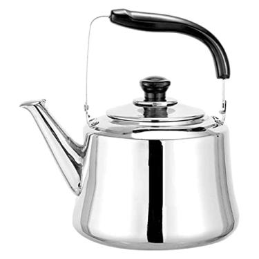 Imagem de YYBOES Chaleira de assobio, chaleira de assobio, para fogão a gás, chaleira de aço inoxidável, com alça antiqueimadura de baquelite, adequada para fogão, chaleira de acampamento para fogão a gás