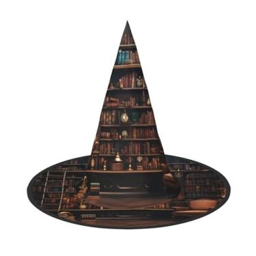 Imagem de SKKNT Library Bookshelf Print Costume Partieshat Carnival Halloween Witch Hat Foldable Hat For Themed Event