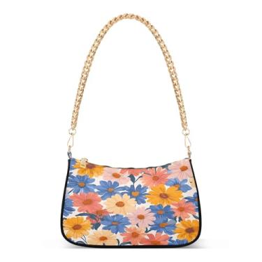 Imagem de CEBUGI Bolsas transversais femininas bolsa de ombro com margaridas coloridas bolsa clutch elegante com alça de corrente