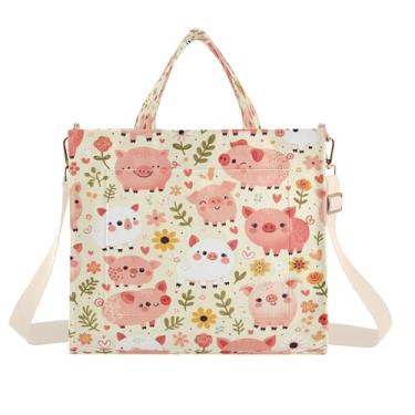 Imagem de Burbuja Sacola feminina Cute Pigs, bolsa tiracolo de veludo cotelê, bolsa transversal para compras, trabalho, viagem, P, B154, Small