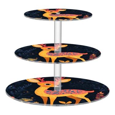 Imagem de CEBUGI Suporte de cupcake de 3 camadas fofo cervo redondo suporte de bolo torre bandeja de servir em camadas de acrílico para festa de chá, chá de bebê, casamento e mais