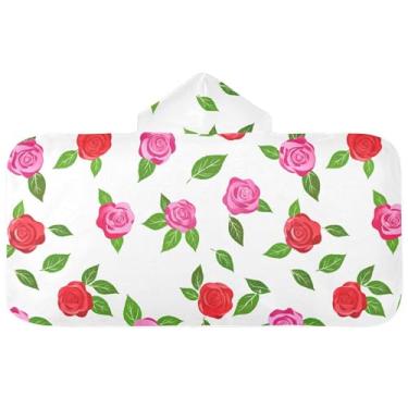 Imagem de Burbuja Toalha de banho com capuz de laço rosa para crianças, toalha de praia de pelúcia macia absorvente para chá de meninas e meninos 3-10 anos, 61 x 127 cm