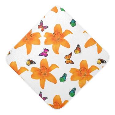 Imagem de Burbuja Toalha de banho de bebê Orange Lilies - Toalha com capuz de musselina macia e absorvente para recém-nascidos e bebês, 89 x 89 cm