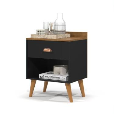 Imagem de Mesa De Cabeceira Retrô Pés Palito Retro - Perola New - Preto / Nature