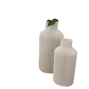Imagem de Kit 2 Vaso Cachepot Decorativo com Riscos Suaves Elegante - Vasos Elegantes com Riscos Suaves, para Plantas em Sala, Varanda e Presente(Branco,Kit (Grande+Pequeno))
