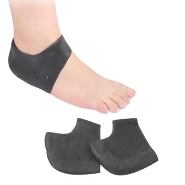 Imagem de 1 par de meias de gel hidratantes de silicone antirachaduras, capas de calcanhar respiráveis para saltos secos e rachados, mangas unissex para os pés, pretas