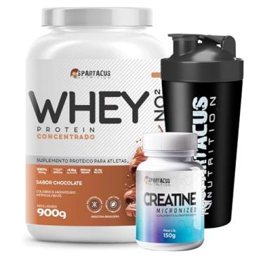 Imagem de Kit 1x Whey Protein Concentrado NO2 Pote 900g Baixo Carboidratos Aminoácidos BCAA e Glutamina + Creatina Micronizada Monohidratada Creatine 5g Por Dose Pote 150g 100% Pura 5000mg + 1x Coqueteleira (900, Chocolate)