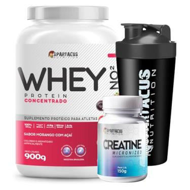 Imagem de Kit 1x Whey Protein Concentrado NO2 Pote 900g Baixo Carboidratos Aminoácidos BCAA e Glutamina + Creatina Micronizada Monohidratada Creatine 5g Por Dose Pote 150g 100% Pura 5000mg + 1x Coqueteleira (900, Açaí com Morango)