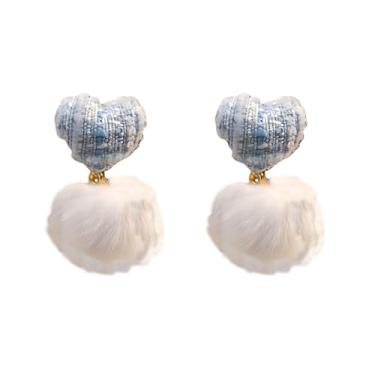 Imagem de Brincos de pompom para mulheres, rosa, azul, coração pompom, estrela, brincos fofos de inverno, joias de Natal, presentes, Large, Metal, Sem pedra preciosa