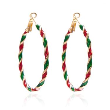 Imagem de Brincos de argola de Natal para mulheres, círculos, brincos de Natal, vermelho, verde, torcido, declaração de Natal, pingente, pingente, pingente, joia, baile, Natal, 2024, presente, Large, Metal, Sem