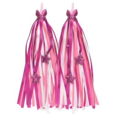 Imagem de Mlurcu 1 par de serpentinas de bicicleta para crianças, decorações de bicicleta com arco e estrela, serpentinas de guidão para scooter bicicleta triciclo guidão acessórios para meninos e meninas (rosa